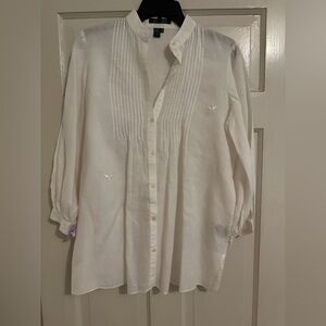 Lauren by Ralph Lauren White Button-Up Blouse with Star Embroidery